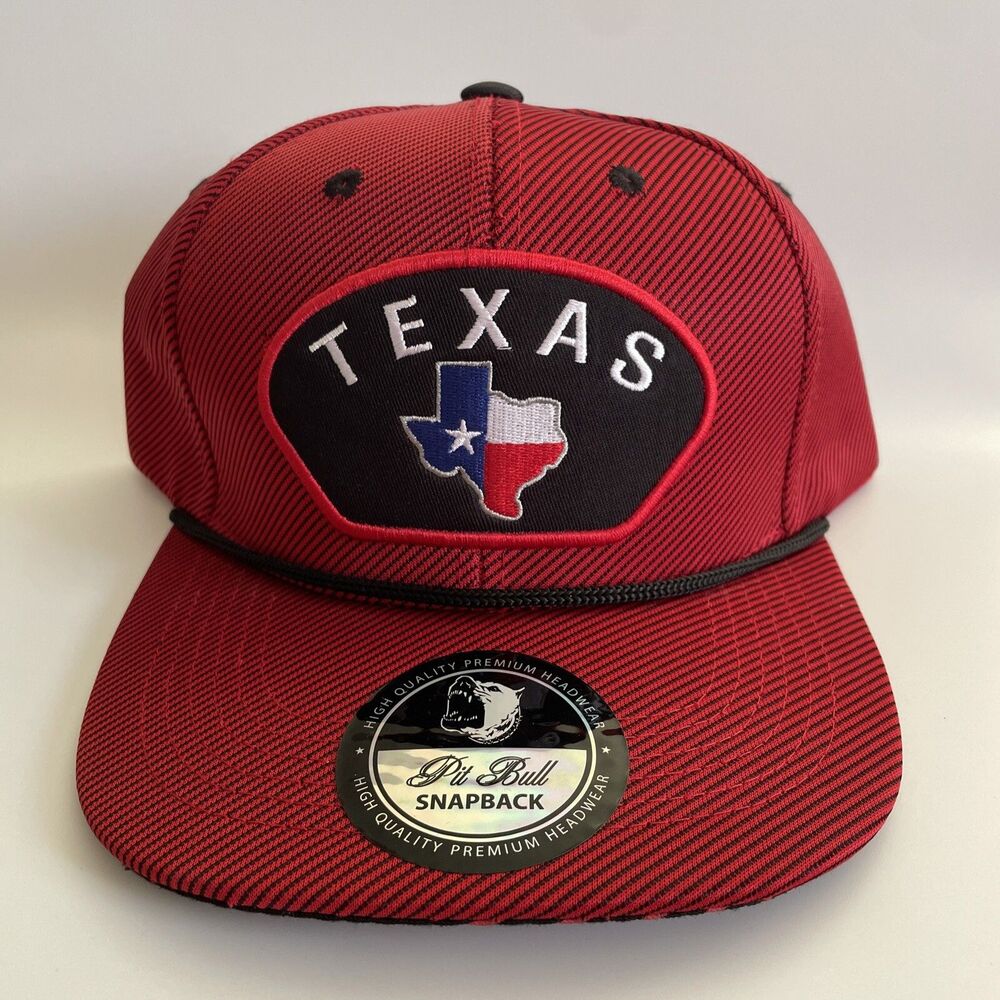 Pit Bull Texas State Map Flag Snapback Hat Ball Cap Trucker Red Black Hipster